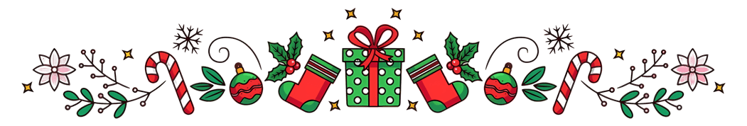 Colorful holiday-themed illustration featuring a gift box, stockings, ornaments, candy canes, and festive foliage, enhancing the promotion for 97Display's end-of-year marketing bundle.